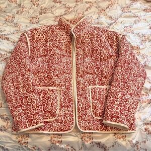 Floral Red Women's Puffer Jacket